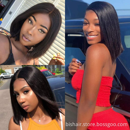 Wholesale 13x4 Lace Brazilian human hair bob wig short bob wig for black women pre plucked virgin hair lace wig with baby hair